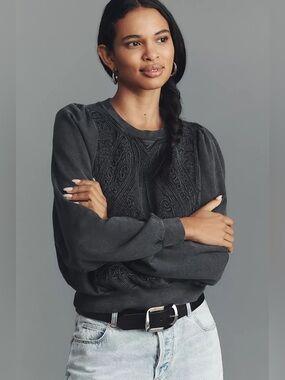 Pilcro Anthropologie Oversized Embellished Sweatershirt